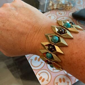 Cookie Lee NWT elastic Bracelet old gold color with genuine stones